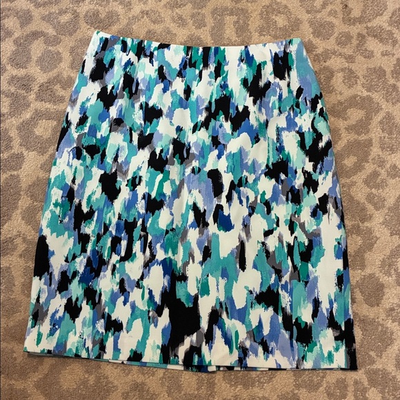 Kasper Teal White Black Watercolor Pencil Skirt - Picture 1 of 6